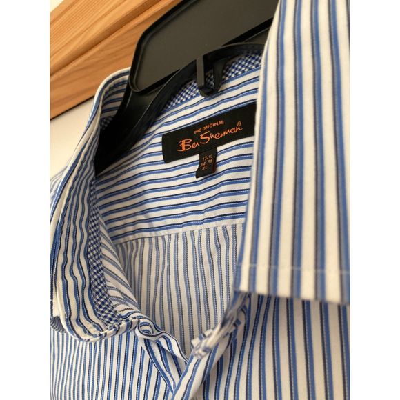 Ben Sherman Men's Navy/Whtie Stripe Dress Shirt 100% Cotton Size XL 17 34-35 - Picture 3 of 12